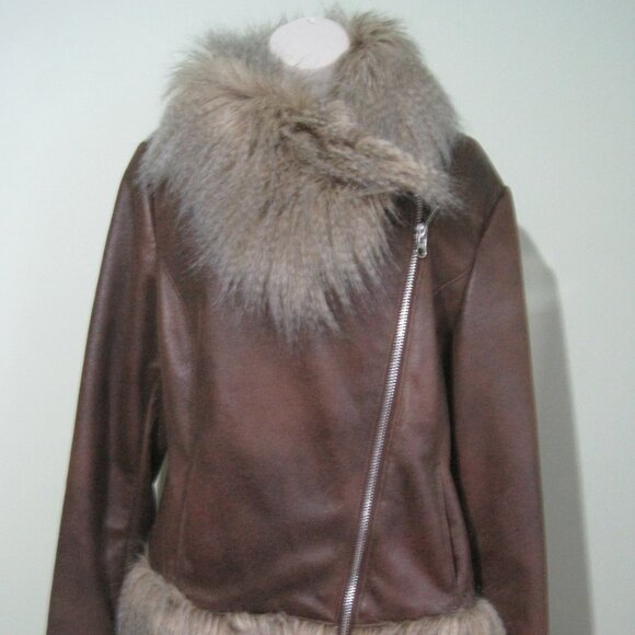 Hawke & Co Jackets & Blazers - Hawke & Co Penny Lane Faux Vegan Leather Fur Trim Liner Brown Jacket Size L Boho